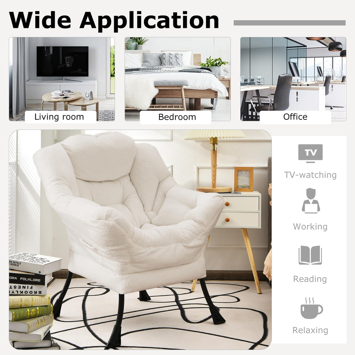 Goflame Set of 1/2 Lazy Chairs, Modern Sherpa Accent Chair w/Upholstered Single Sofa Chair w/Armrests & Side Pocket