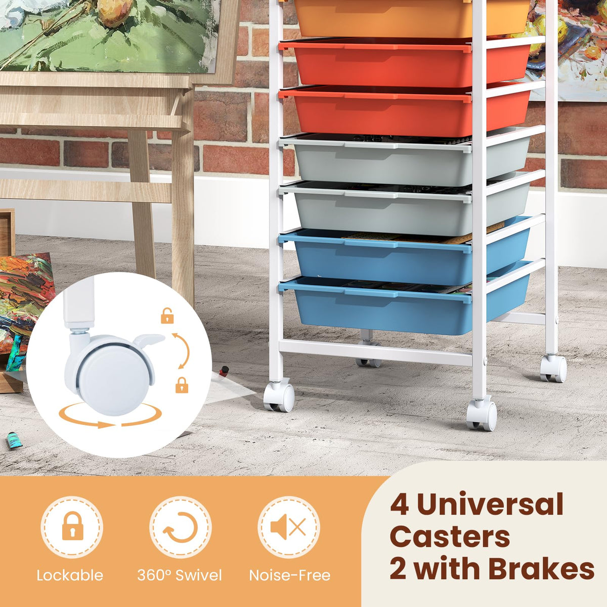 Goflame 10-Drawer Rolling Storage Cart Mobile Utility Organizer with Wooden Tabletop and Lockable Wheels