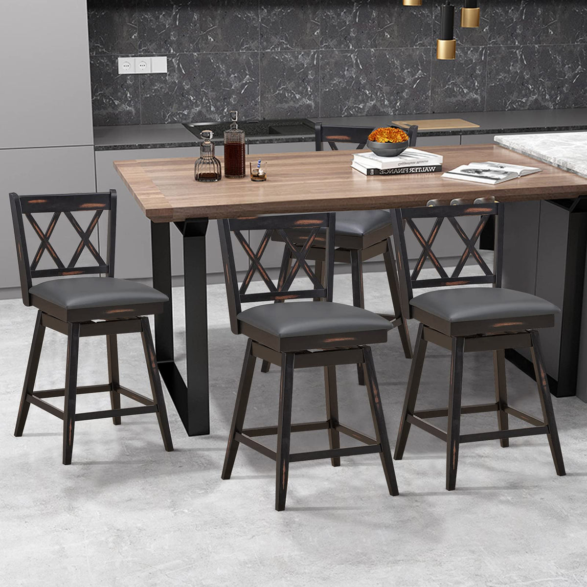 Goflame Bar Stool with Foot Rest Upholstered Cushion & Ergonomic Backrest