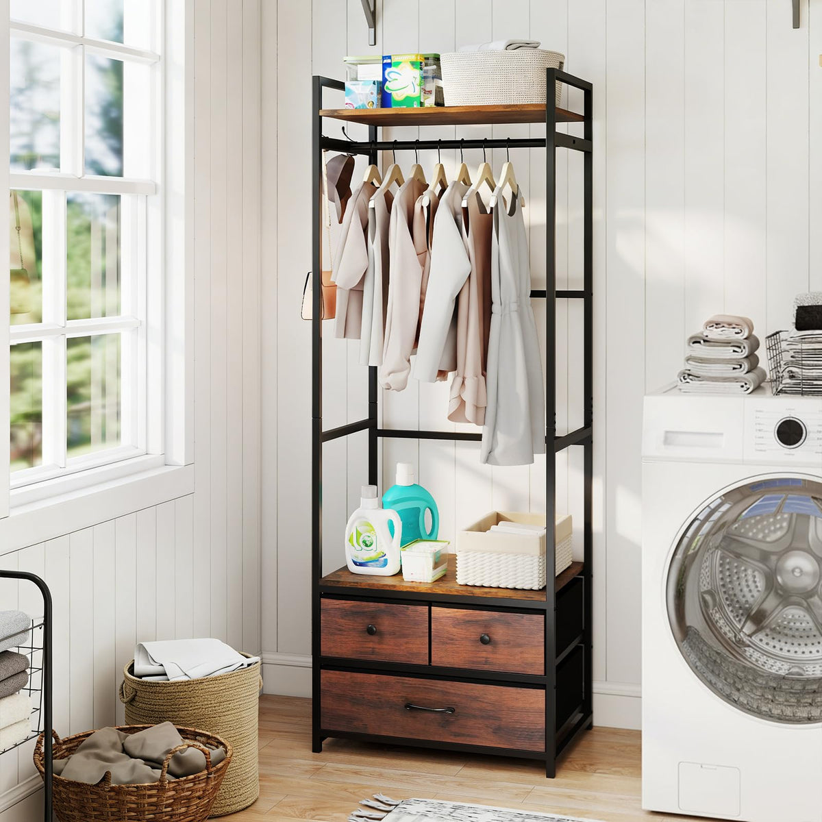 Goflame Clothes Rack with Drawers for Living Room