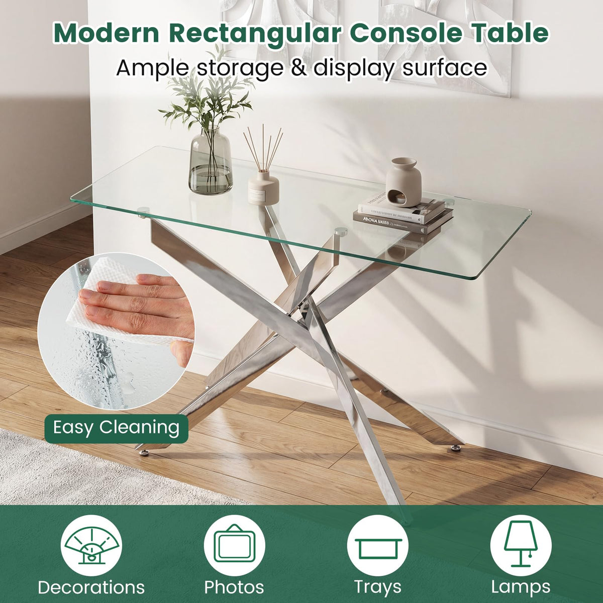 Goflame Glass Console Table 45" Modern Entryway Table