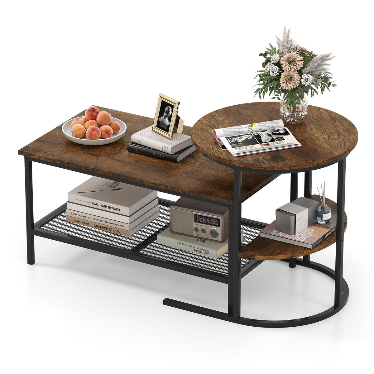 Goflame Nesting Coffee Table Set of 2 Detachable Rectangular Table