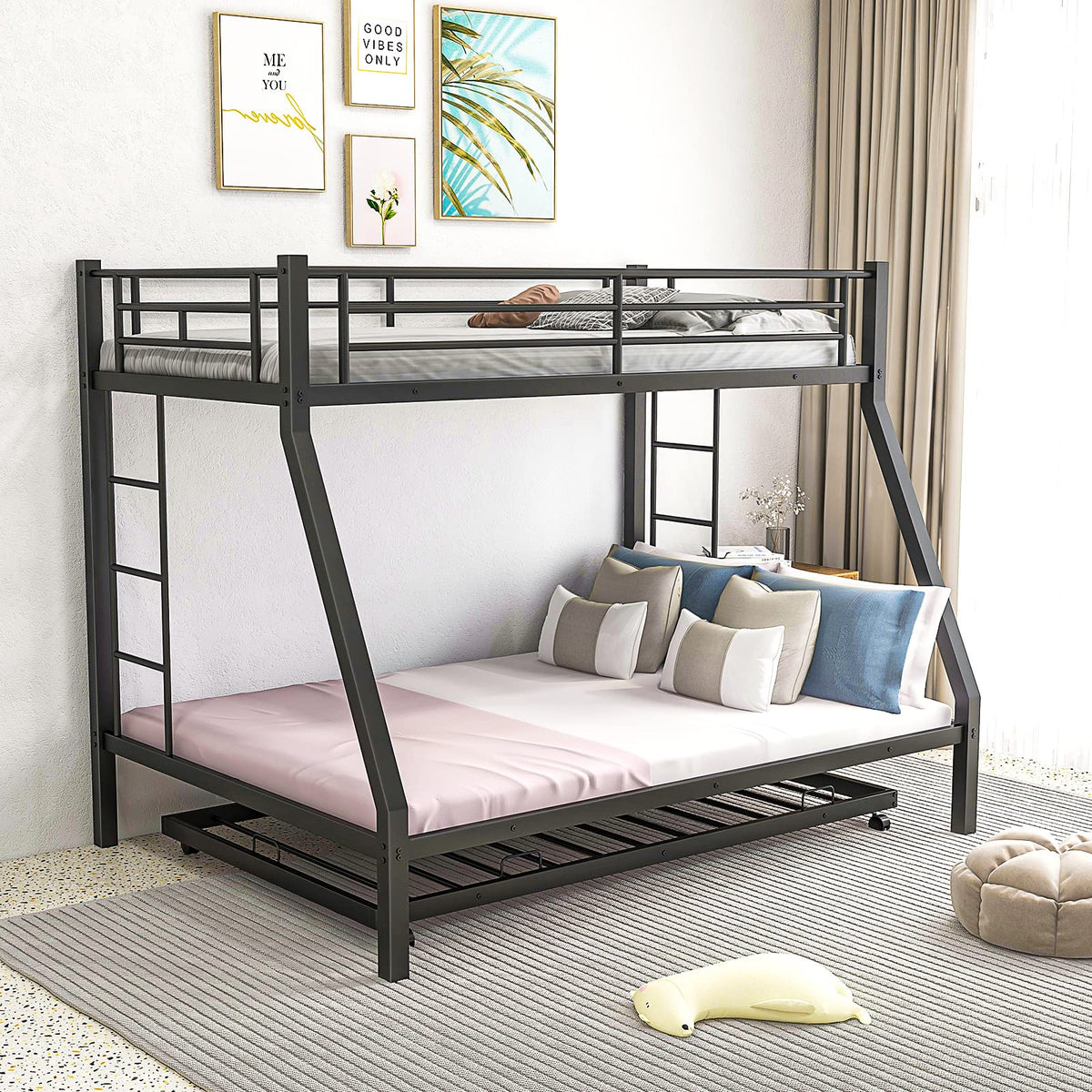 Goflame Twin Over Full Bunk Bed with Trundle