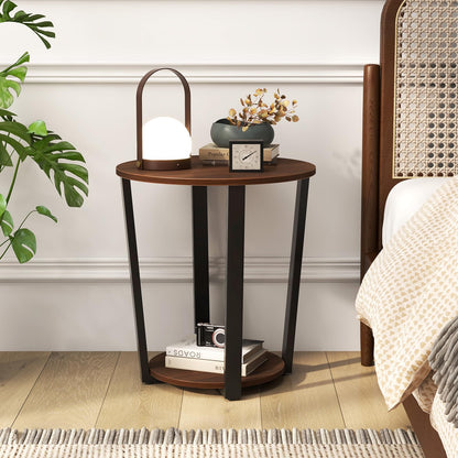 Goflame Round End Table Set of 1/2, 2-Tier Side Sofa Table with Open Storage Shelf and Metal Frame