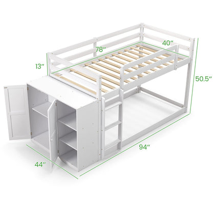Goflame Twin Over Twin Bunk Bed with Storage Shelves, Solid Wood Bunk Bed Frame with Convertible Bookcase & Ladder, White