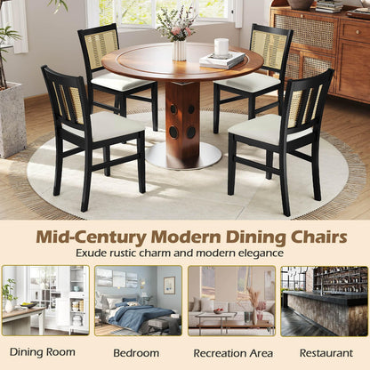 Goflame Rattan Dining Chairs Set of 2/4 Farmhouse Fabric Upholstered Kitchen Chairs with Rubber Wood Legs