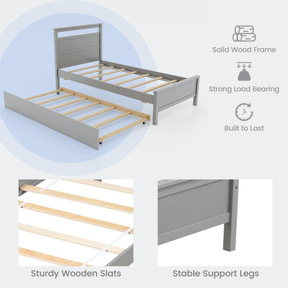 Goflame Trundle Bed Twin, Wood Day Bed Frame with Headboard & Footboard