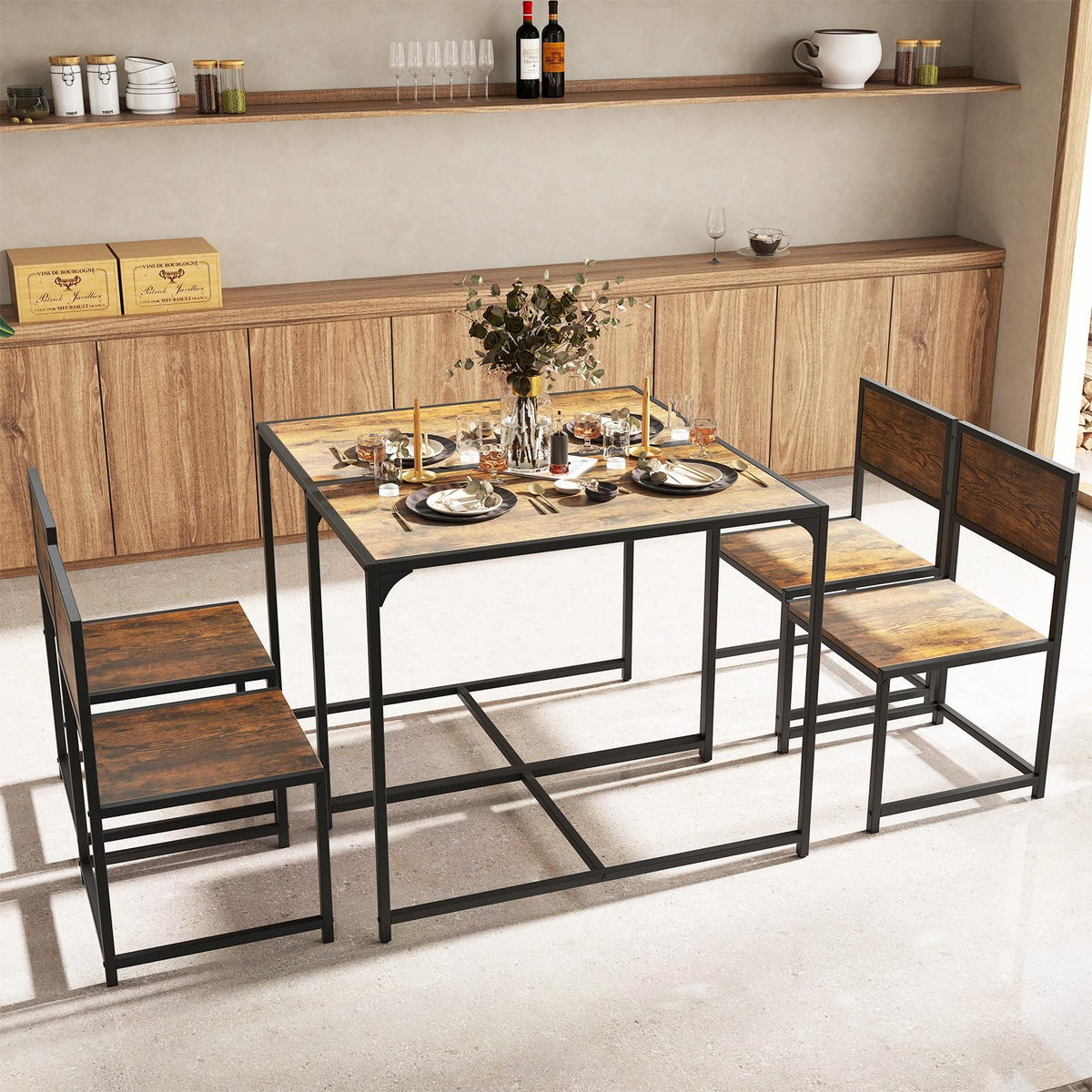 Goflame 3-Piece Dining Table Set for 2 Small Industrial Kitchen Table with 2 Chairs