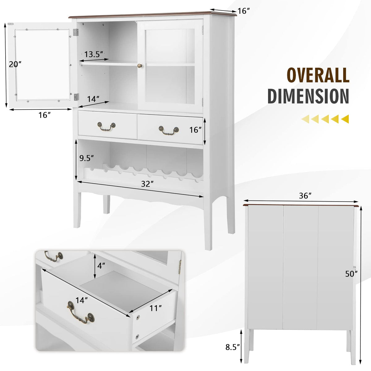Goflame Buffet Wine Cabinet with Storage - Standing Sideboard