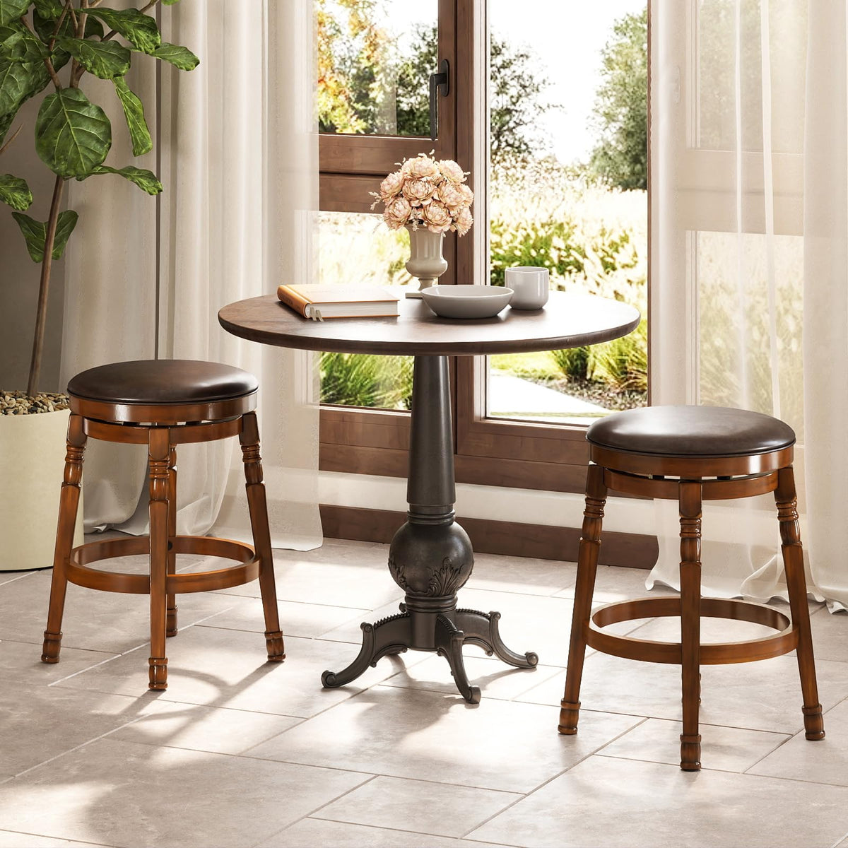 Goflame Swivel Bar Stools Set with Faux Leather Padded Seat