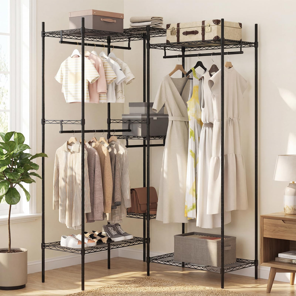 Goflame Convertible Clothes Organizer with L-shape & Horizontal Installation