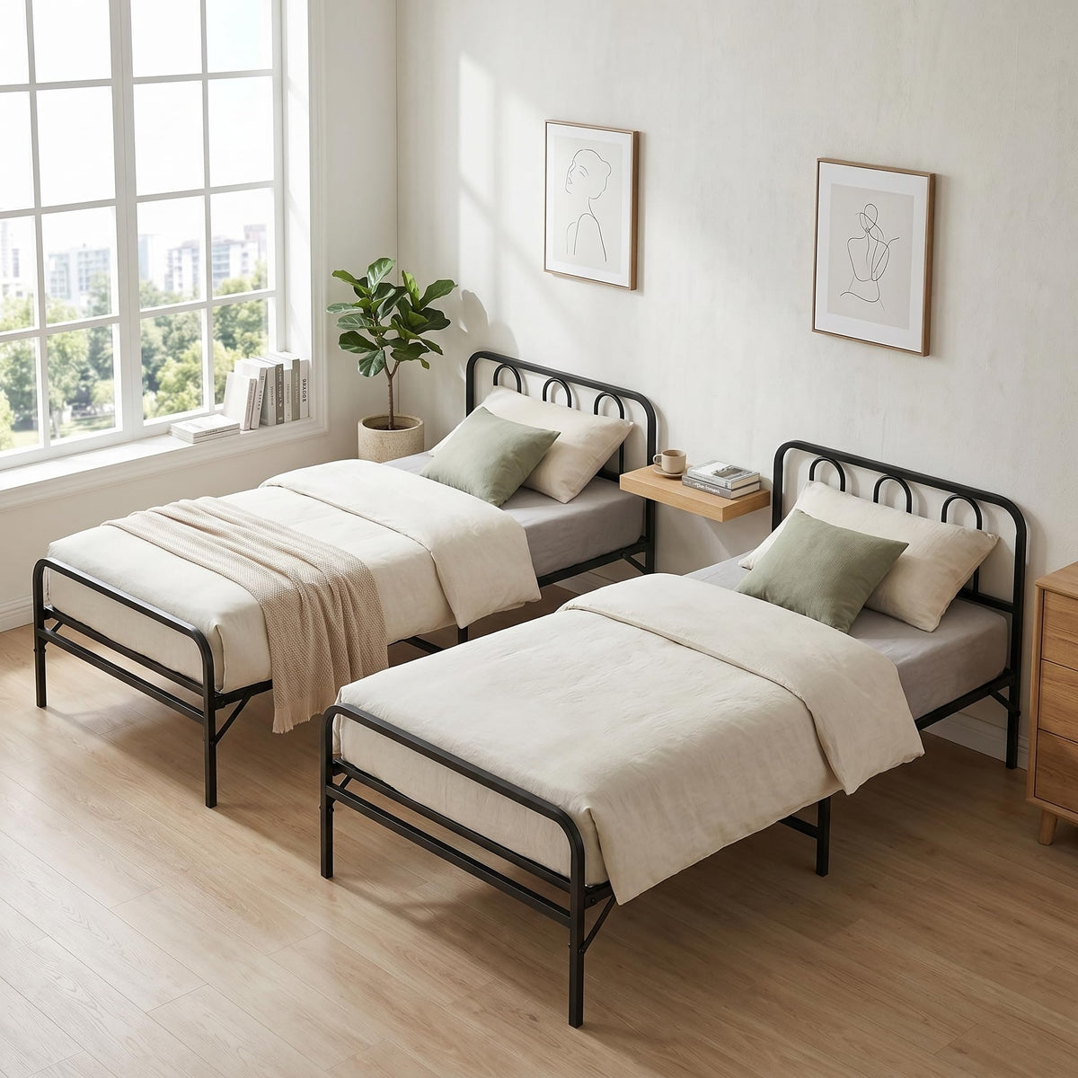 Goflame Foldable Metal Twin Bed Frame with Headboard and Footboard