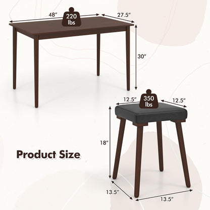 Goflame 5-Piece Dining Table Set for 4 - Dining Table with 4 Upholstered Stools, Rubber Wood Legs