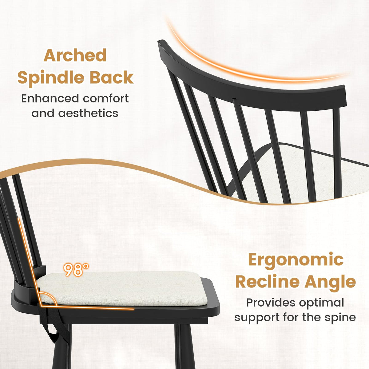Goflame Windsor Dining Chairs Set of 2/4 Farmhouse Wooden Kitchen Chair