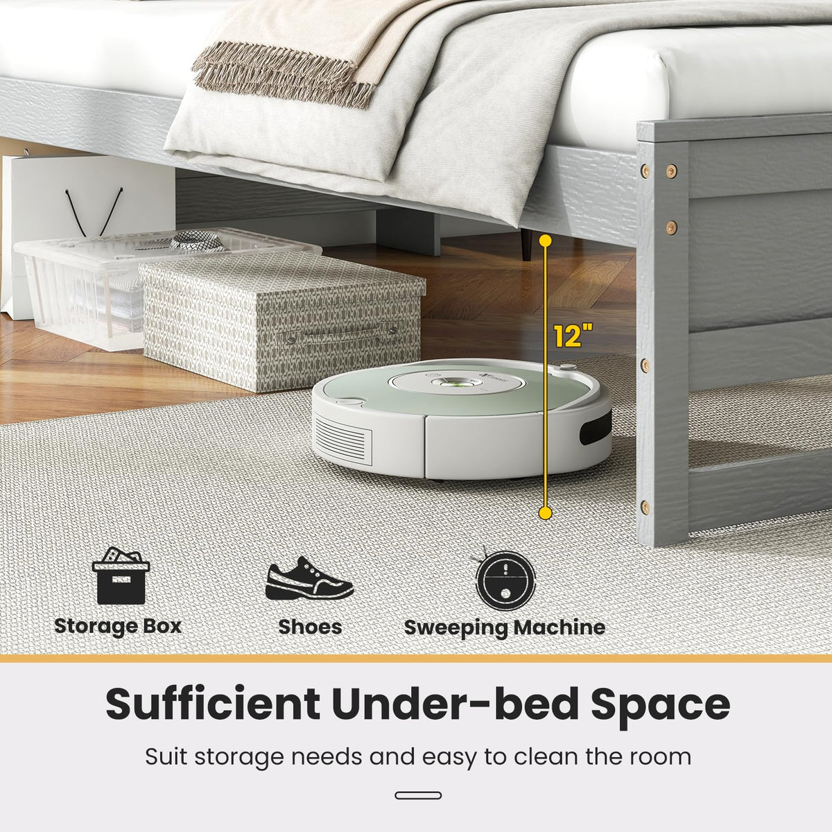 Goflame Twin Bed Frames with Storage Headboard, Wood Platform Bed with Charging Station & LED Light