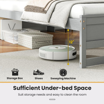Goflame Twin Bed Frames with Storage Headboard, Wood Platform Bed with Charging Station & LED Light