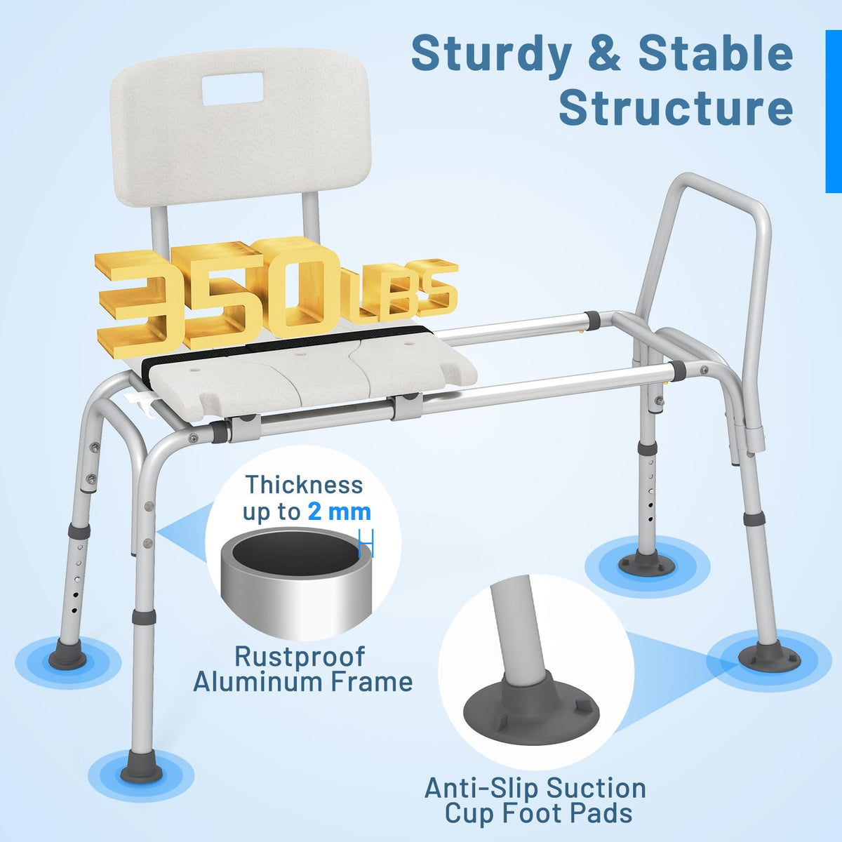 GOFLAME Sliding Tub Transfer Bench for Elderly and Disabled