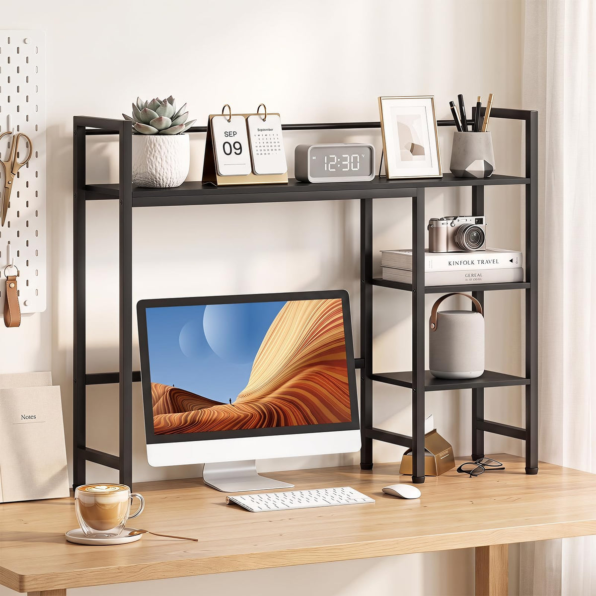 Goflame 4-Tier Desktop Bookshelf | 38.5" Dorm Desk Hutch for 27" Monitor