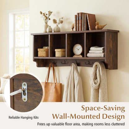Goflame Wall Mounted Coat Rack with 4 Cubbies & 5 Double Hooks