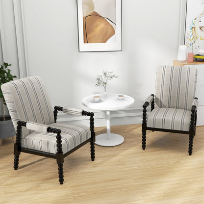 Goflame Mid Century Modern Spindle Accent Chair Set of 1/2, Upholstered Armchair w/Rubber Wood Frame
