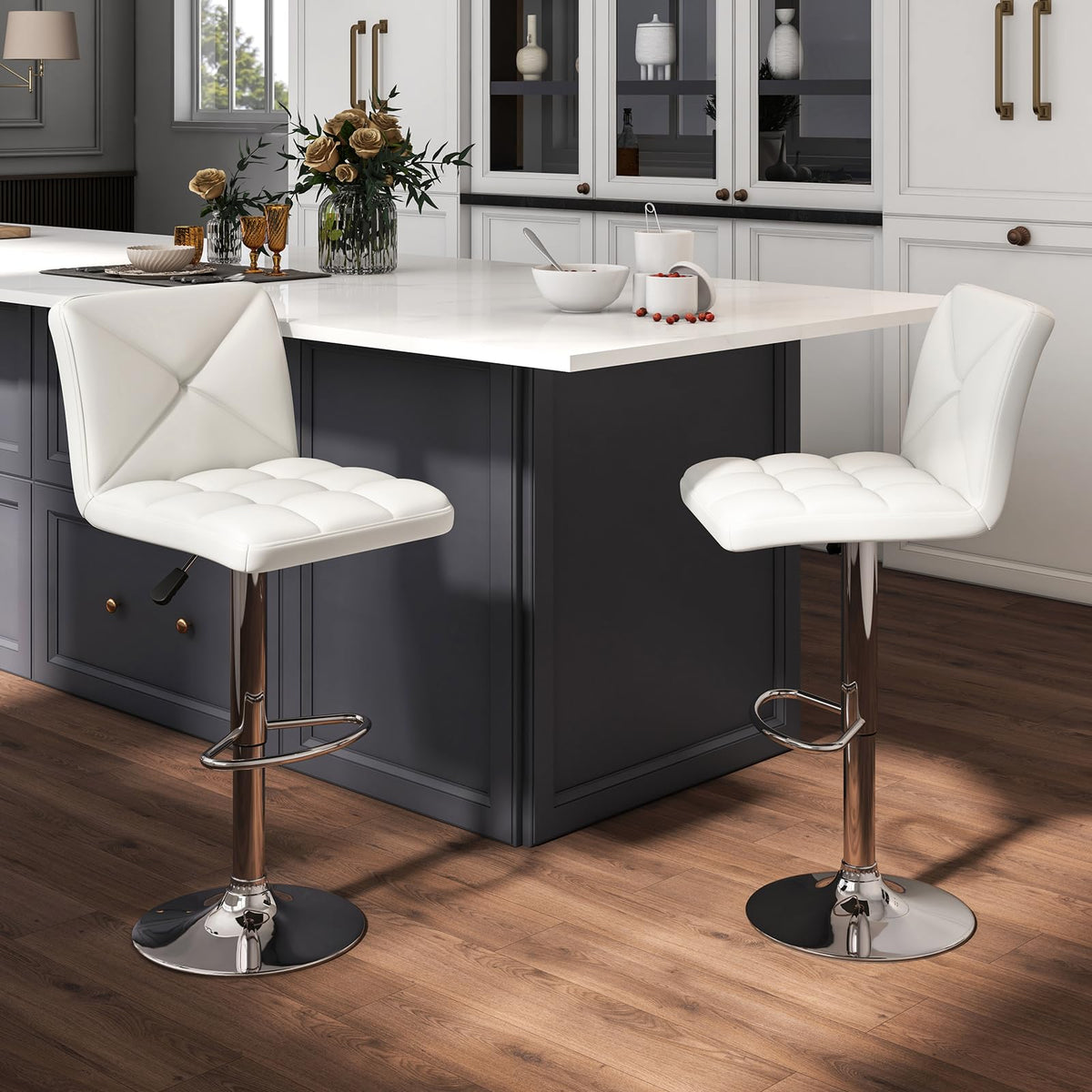 Goflame Bar Stools Set of 2/4, Modern PU Leather Swivel Counter Height Bar Stools with Back