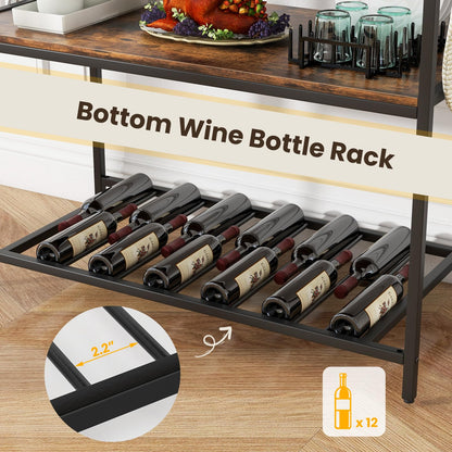 Goflame Kitchen Baker Rack with 3 Tier Storage Shelves, 10 Hooks, Glass Holder, 40" Stationary Island with Spacious Worktop