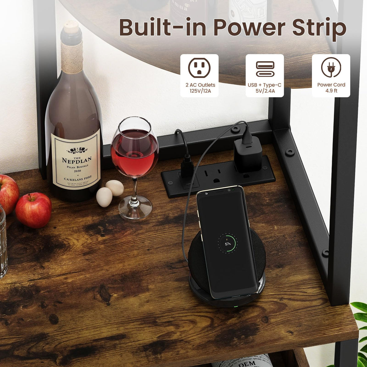 Goflame Corner Bar Cabinet w/Power Outlets