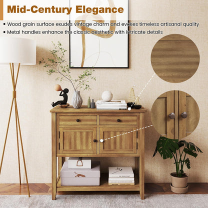 Goflame Mid-Century Console Table Wood Coffee Bar Buffet Sideboard with 2 Drawers