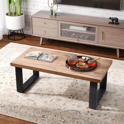 Goflame Rustic Coffee Table 47 Inch Industrial Wood Center Table with 1.8" Tabletop