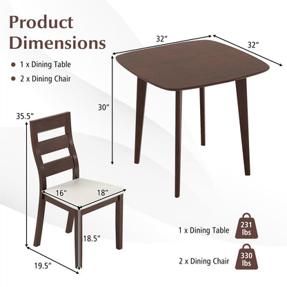 Goflame Wooden Square Kitchen Table and 2 Chairs with Padded Seat
