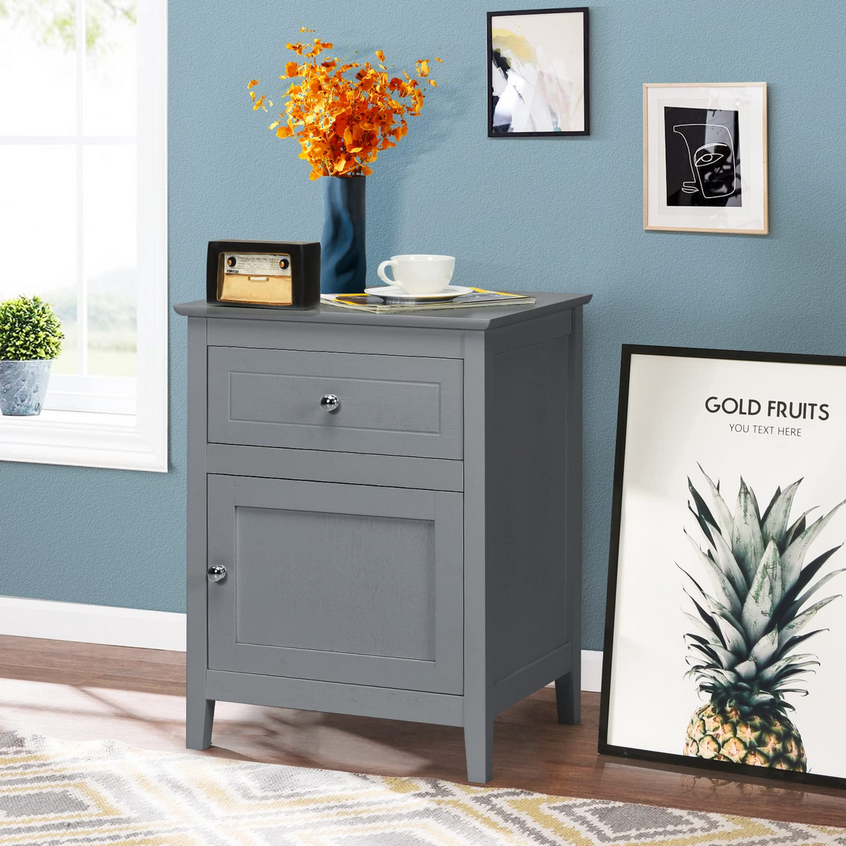 Wooden End Table W/Shelf - Goflame