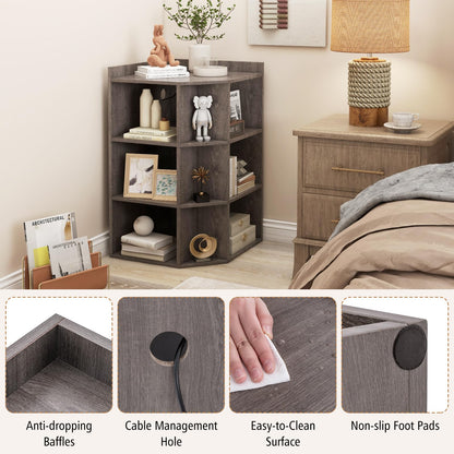 Goflame 3-Tier Corner Cabinet with Charging Station, Corner Shelf with 9 Cubbies, 2 USB Ports & 4 Outlets