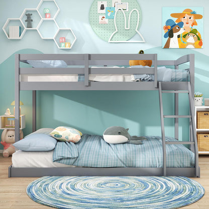 Goflame Twin Over Full Bunk Bed Solid Wood Kids Bunk Bed with Full-Length Guardrails & Ladder