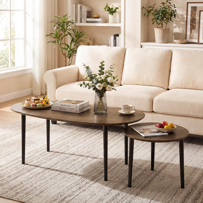 Goflame Nesting Tables Set of 2 | Mid Century Modern Coffee Tables with Solid Wood Support Legs
