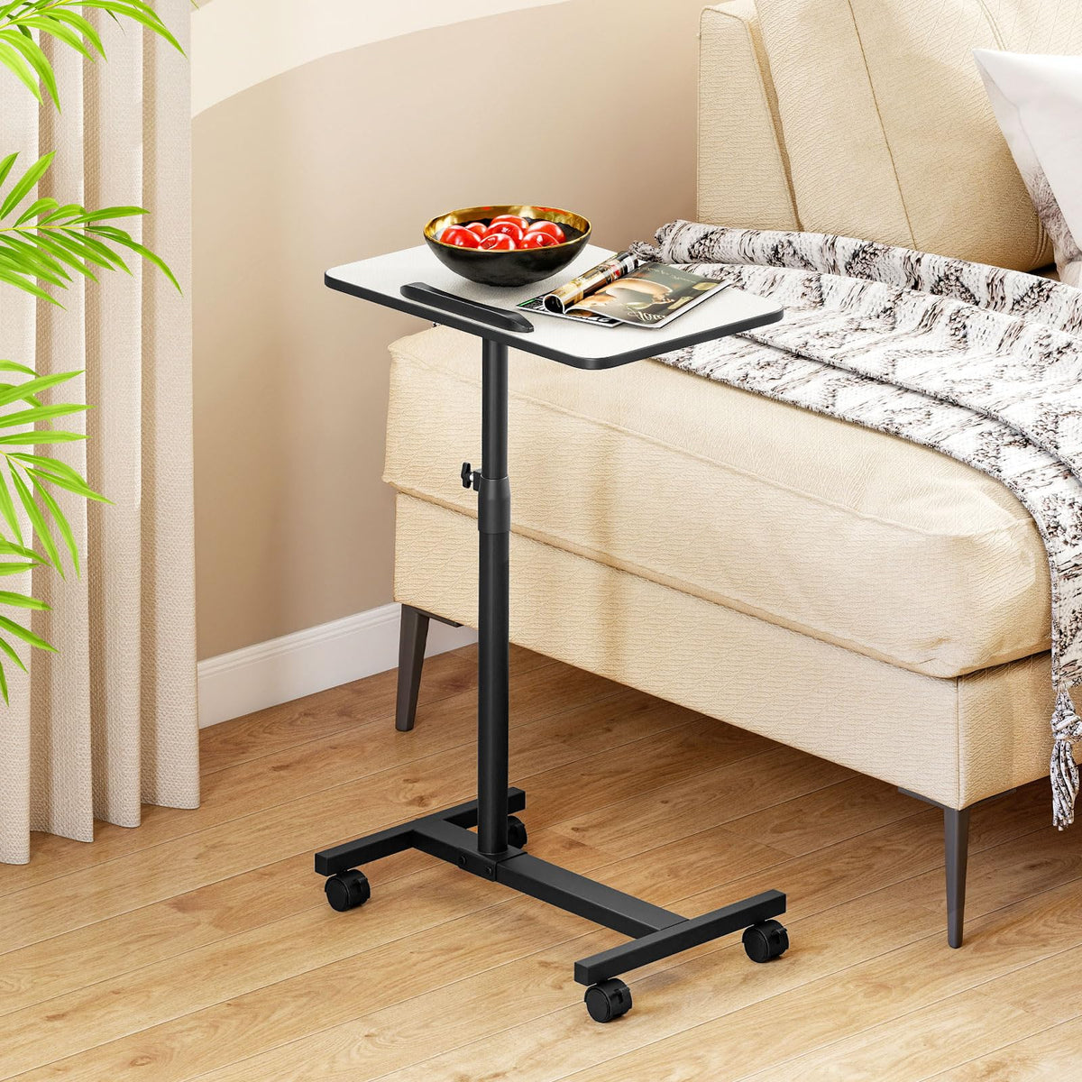 Goflame Overbed Table with Wheels Medical Adjustable Bedside Table