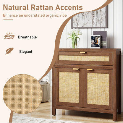 Goflame Sideboard Buffet Cabinet Rustic Rattan Storage Cabinet w/ 2 Doors