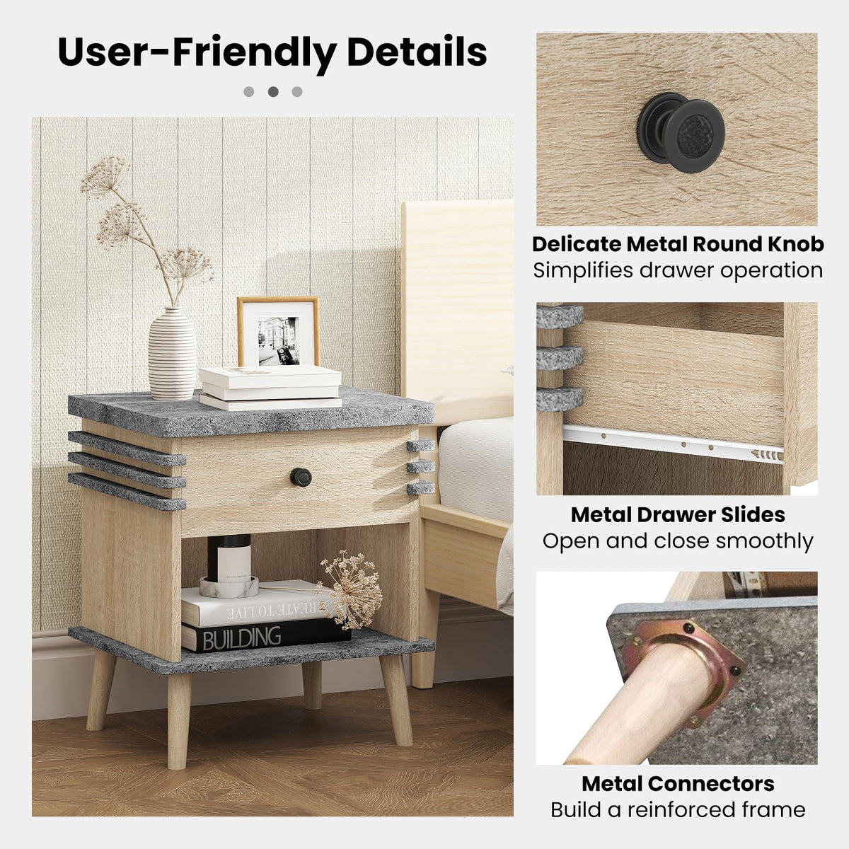 Goflame Modern Nightstand Set of 1/2