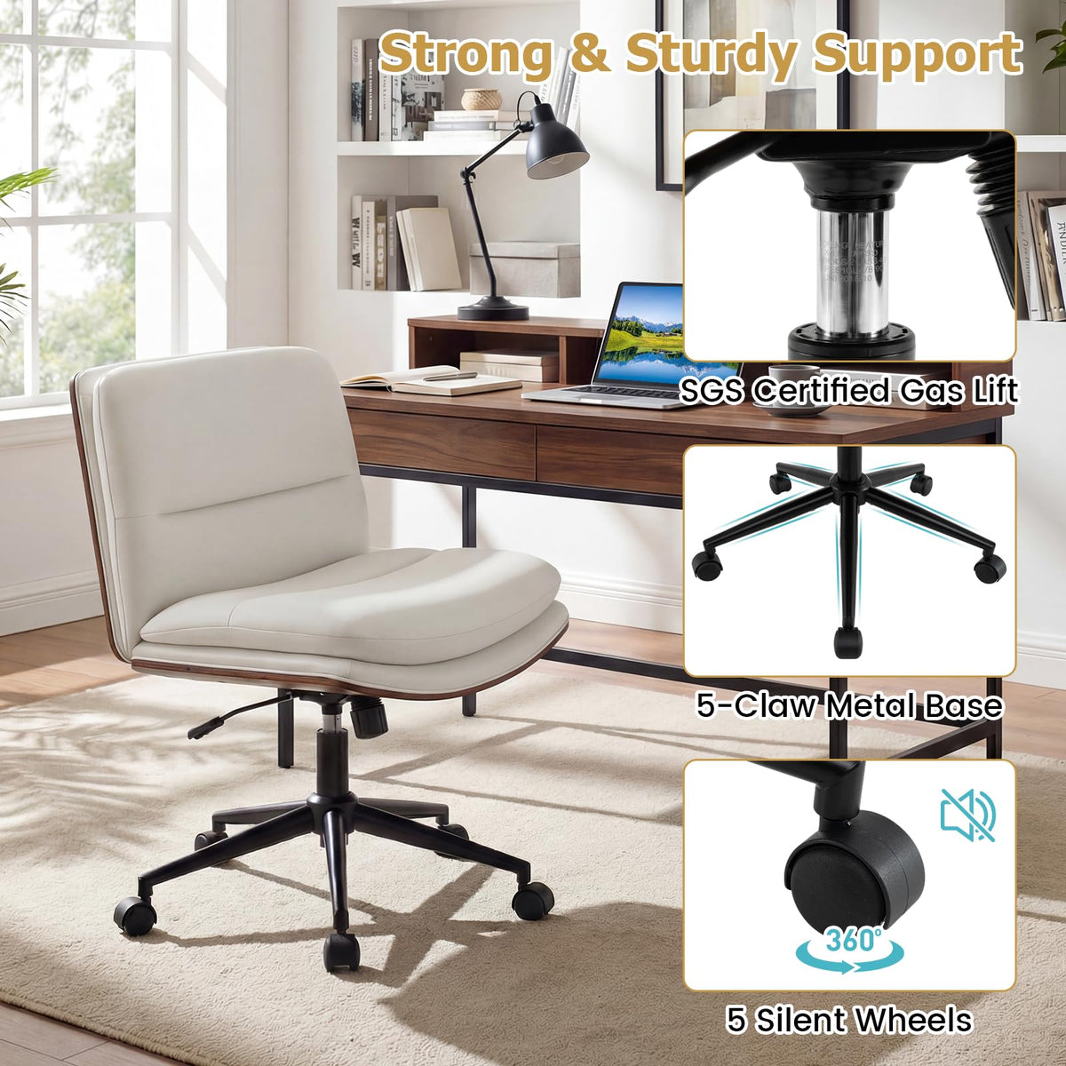 Goflame Armless Office Chair with Wheels for Home Office & Bedroom