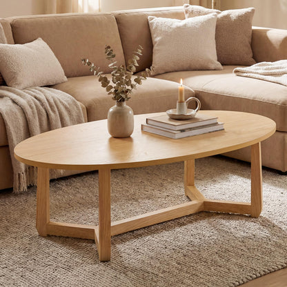 Goflame 46'' Oval Coffee Table hickened Top & Solid Rubber Wood Frame