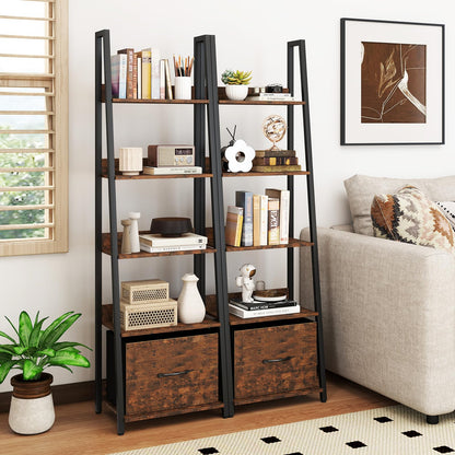 Goflame 5-Tier Industrial Ladder Bookshelf with Removable Fabric Drawer (1/2)