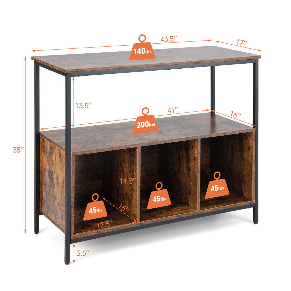 Goflame Buffet Sideboard, Wooden Cupboard, Kitchen Pantry w/Spacious Countertop, Large Open Shelf, 3 Cube Storage Cabinet