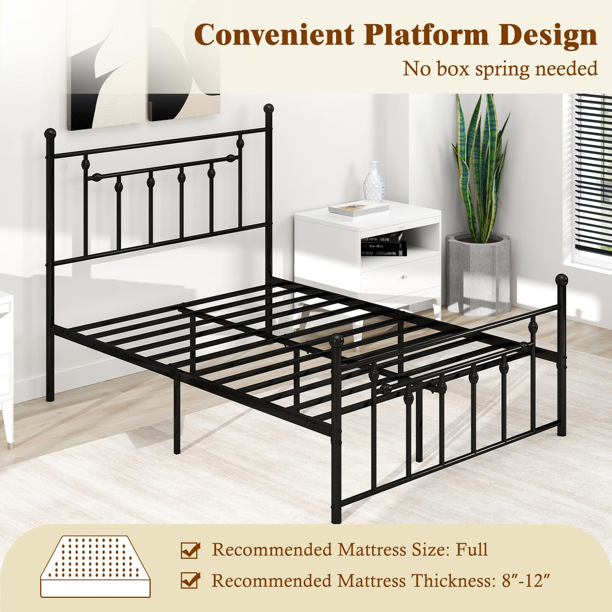 Goflame Twin Bed Frames with Headboard and Footboard, Victorian Style Twin Platform Bed