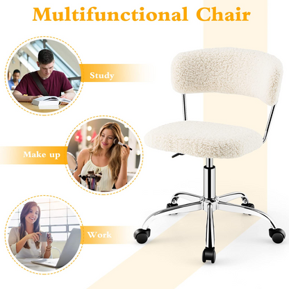 Goflame Home Office Chair, Faux Fur Low Back Swivel Leisure Chair w/Height Adjustable Padded Seat