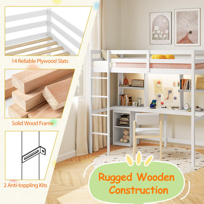 Goflame Twin Loft Bed with Desk and Hutch for Dorm Apartment