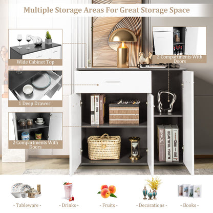 Goflame Buffet Cabinet with Storage, 3 Door Kitchen Cupboard with Large Drawer, Adjustable Shelf