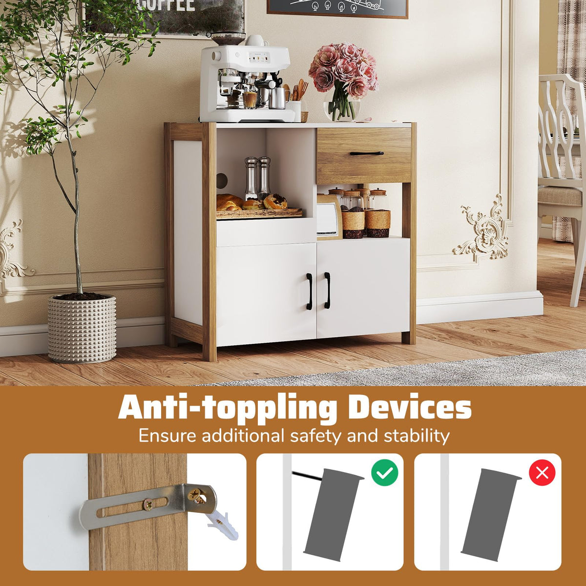 Goflame Buffet Sideboard with Pull-Out Shelf