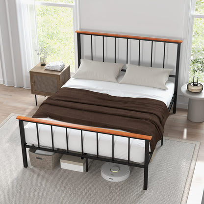 Goflame Queen/Full Size Metal Platform Bed Frame with Spindle Headboard & Footboard, Black
