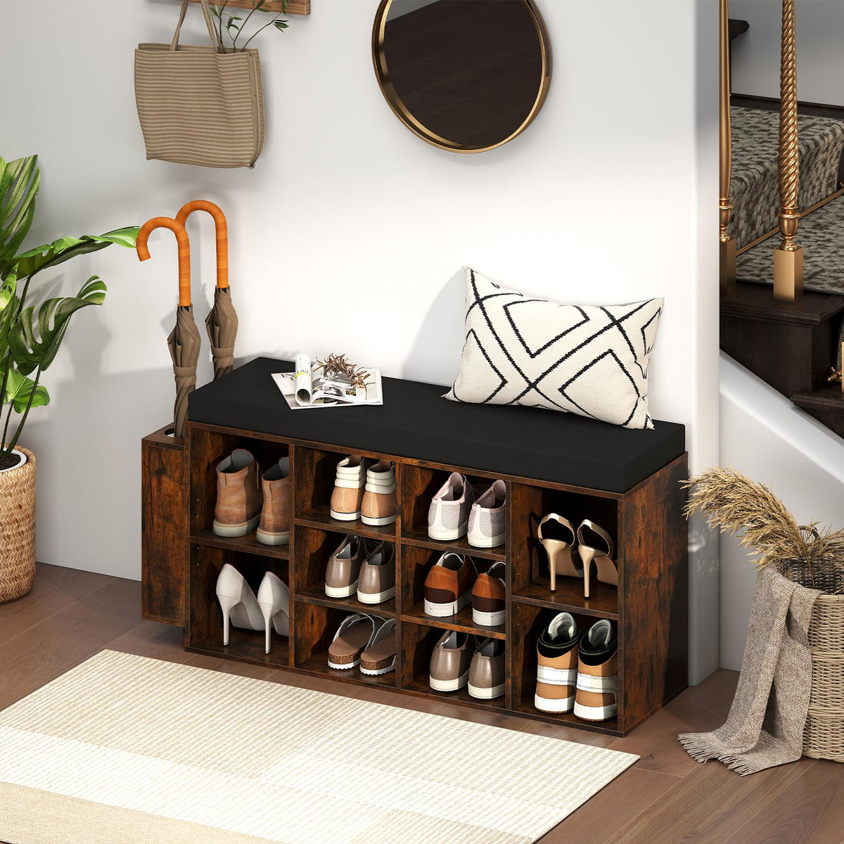Goflame Shoe Storage Bench with Umbrella Stand