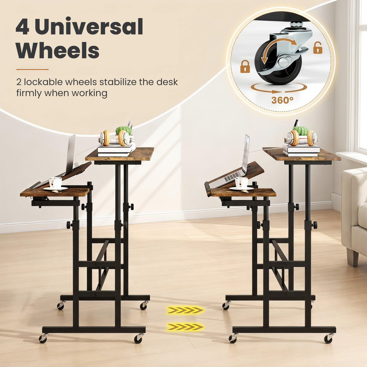 GOFLAME Small Height Adjustable Standing Desk with Wheels