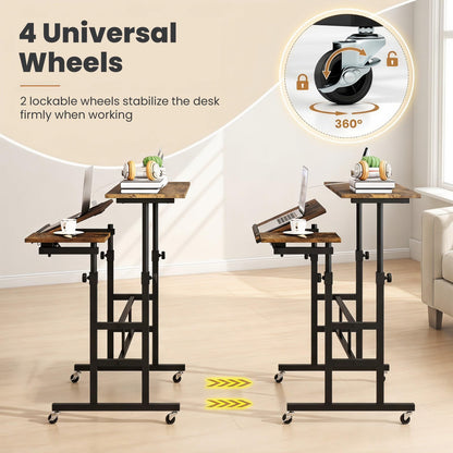 GOFLAME Small Height Adjustable Standing Desk with Wheels